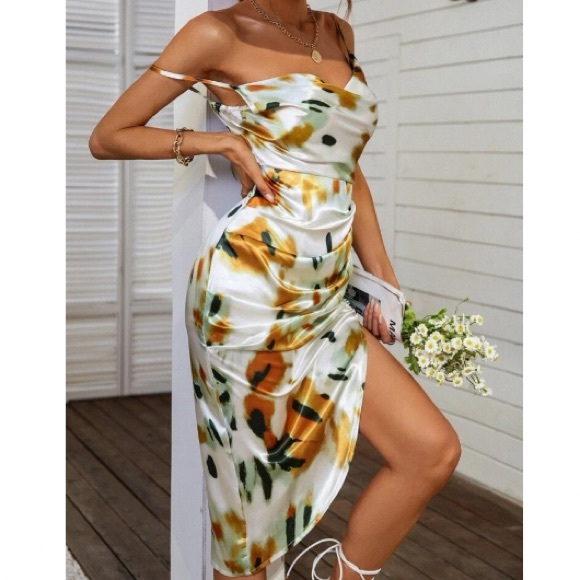 Boho brush print slit thing cami  dress - Picture 4 of 6